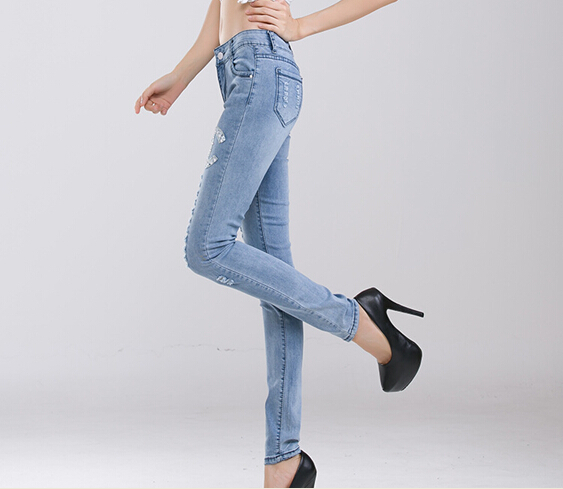 2014 Fashion hot drilling Slim waist jeans Small feet tight denim ...