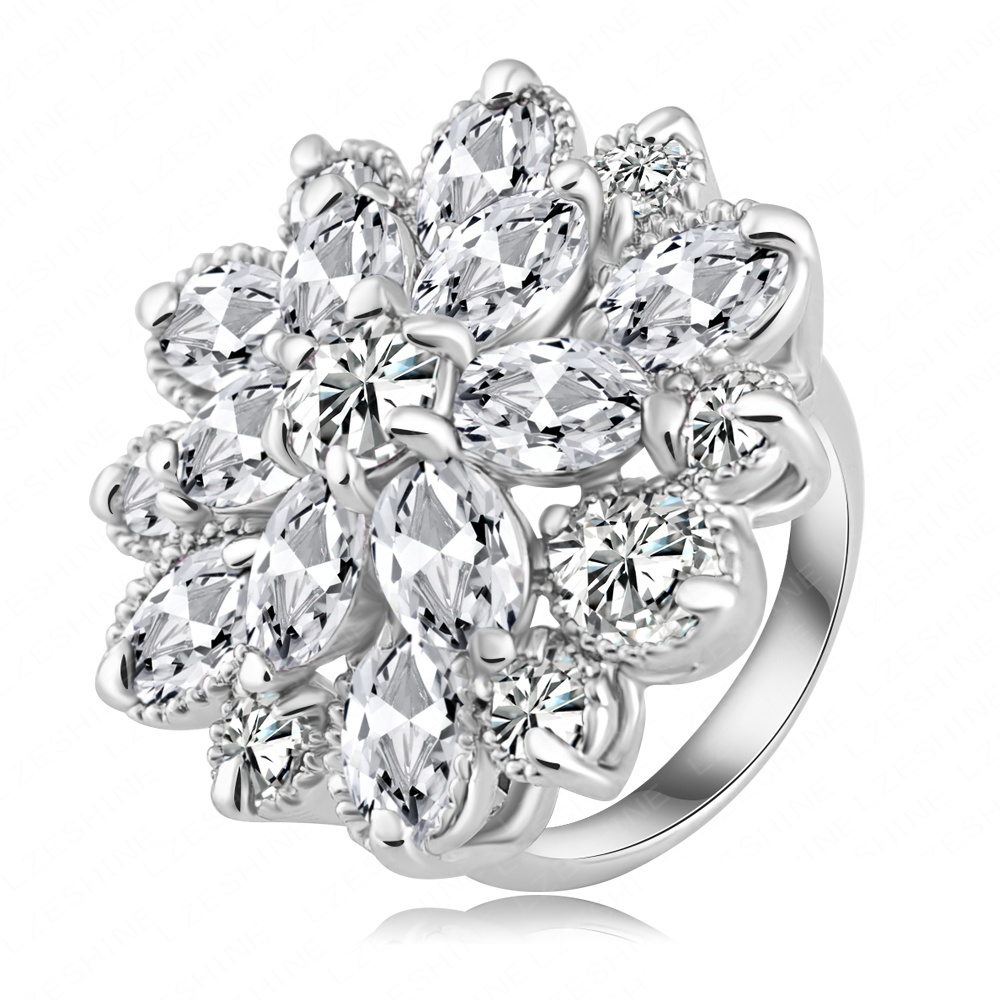 New Arrival Noble Flower Shape Engagement Ring Platinum Plated AAA ...